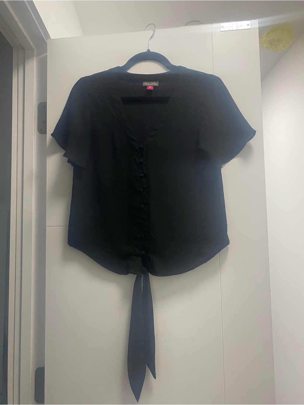Vince Camuto XXS Black Tie-Front Short Sleeve Women's Top